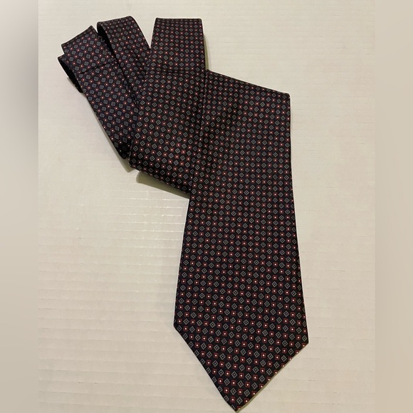 Christian Dior Vintage 100% Silk Mens Tie Diamond Square Geometric Design - Picture 1 of 6